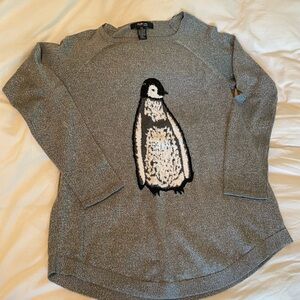 Style&co - sweet silver, gray penguin sweater. Long sleeves, silver shimmer